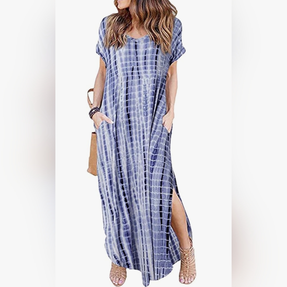 🎉3/$50🎉 Zilcremo Tie Dye/Floral Short Sleeve Maxi Dress